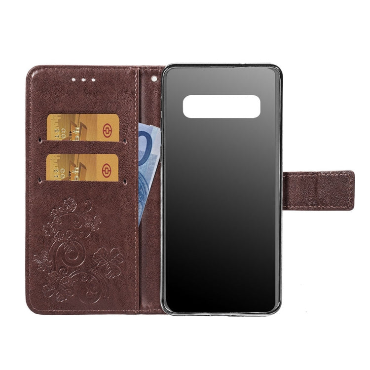 Lucky Clover Pressed Flowers Pattern Leather Case for Galaxy S10e, with Holder & Card Slots & Wallet & Hand Strap