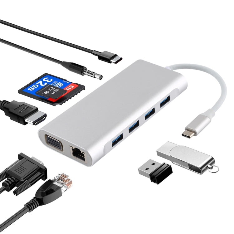 11 in 1 VGA + LAN Port + 4 x USB 3.0 + SD / TF Card + HDMI + Audio Port + USB-C / Type-C Female to USB-C / Type-C HUB Adapter