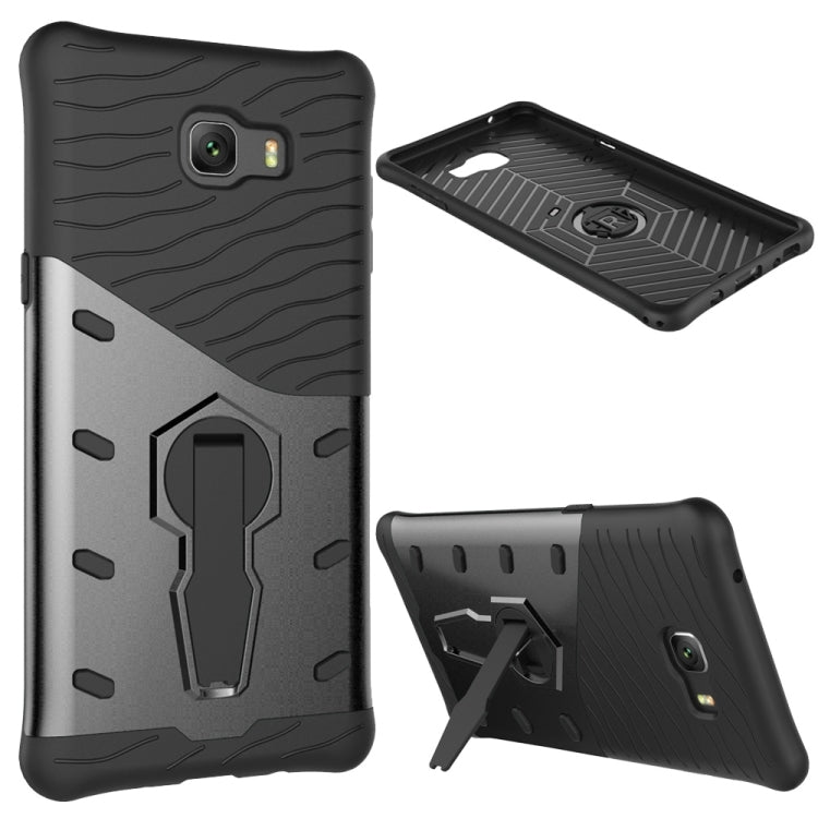 For Galaxy C9 Pro Shock-Resistant 360 Degree Spin Sniper Hybrid Case TPU + PC Combination Case with Holder