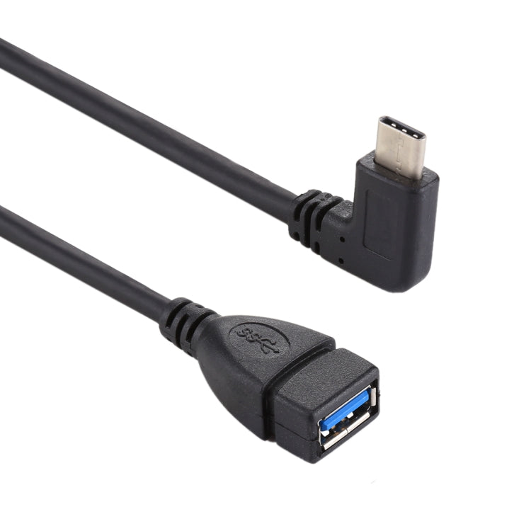 USB 3.0 Female to USB-C / Type-C Male Elbow Design Data / Charger Cable, Total Length: about 24cm, for Galaxy S8 & S8 + / LG G6 / Huawei P10 & P10 Plus / Oneplus 5 and other Smartphones