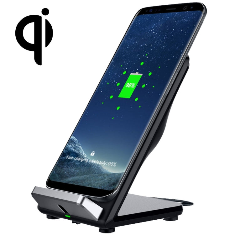 F18 Output 5V 1.2A Qi Standard Wireless Charger, PC+ABS Materials Two Coils Vertical Fast Wireless Charger with Fan, For iPhone, Galaxy, Huawei, Xiaomi, LG, HTC and Other Smart Phones