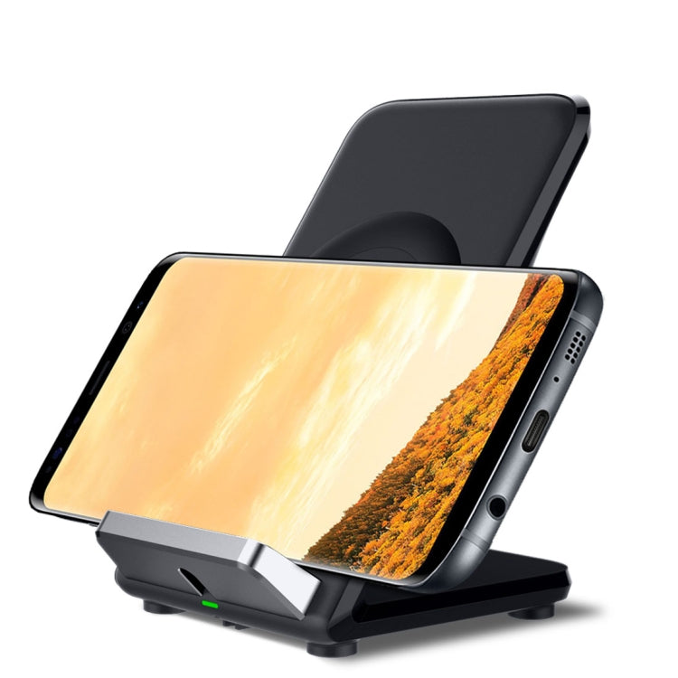 F18 Output 5V 1.2A Qi Standard Wireless Charger, PC+ABS Materials Two Coils Vertical Fast Wireless Charger with Fan, For iPhone, Galaxy, Huawei, Xiaomi, LG, HTC and Other Smart Phones