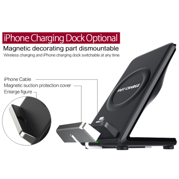 F18 Output 5V 1.2A Qi Standard Wireless Charger, PC+ABS Materials Two Coils Vertical Fast Wireless Charger with Fan, For iPhone, Galaxy, Huawei, Xiaomi, LG, HTC and Other Smart Phones
