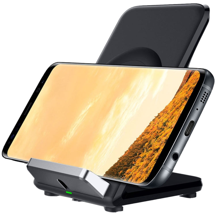 F18 Output 5V 1.2A Qi Standard Wireless Charger, PC+ABS Materials Two Coils Vertical Fast Wireless Charger, For iPhone, Galaxy, Huawei, Xiaomi, LG, HTC and Other Smart Phones