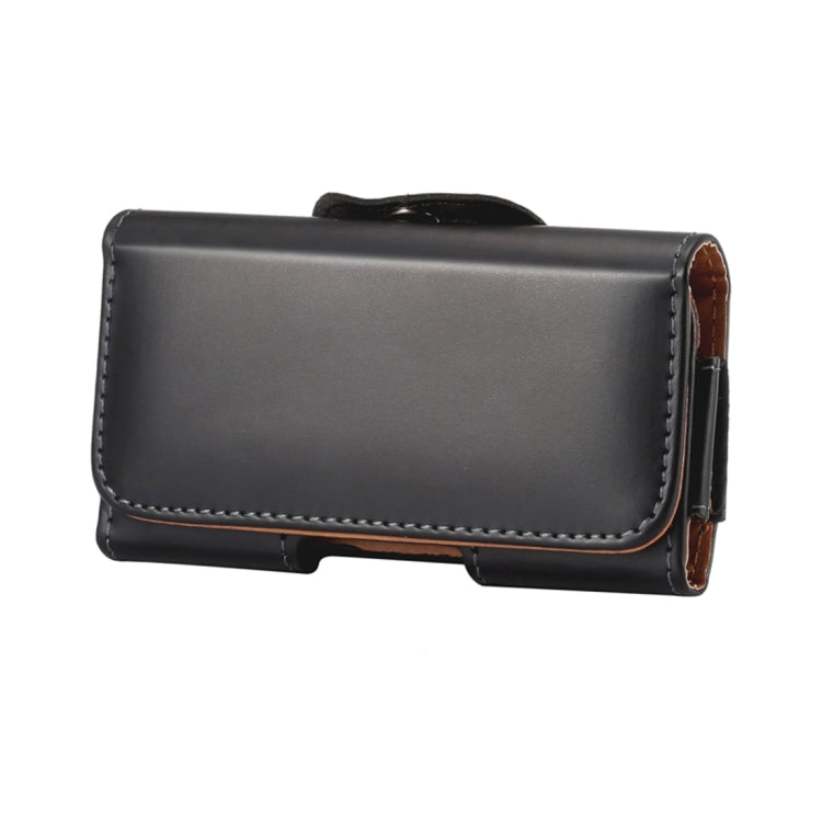 Men Glossy Texture Portable Mobile Phone Back Buckle Transverse Sleeve Waist Pack Leather Case for 6.3 Inch or Below Smartphones(Black)