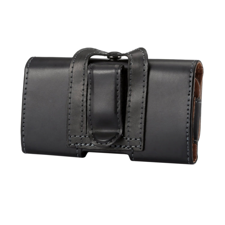 Men Glossy Texture Portable Mobile Phone Back Buckle Transverse Sleeve Waist Pack Leather Case for 6.3 Inch or Below Smartphones(Black)