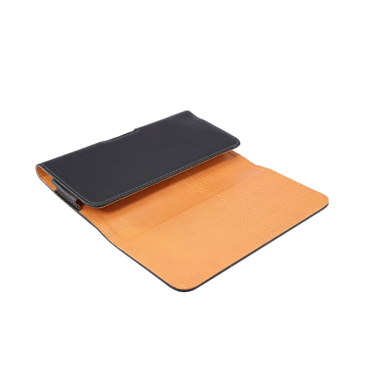 Men Litchi Texture Portable Mobile Phone Back Buckle Transverse Sleeve Waist Pack Leather Case for 6.3 Inch or Below Smartphones(Black)
