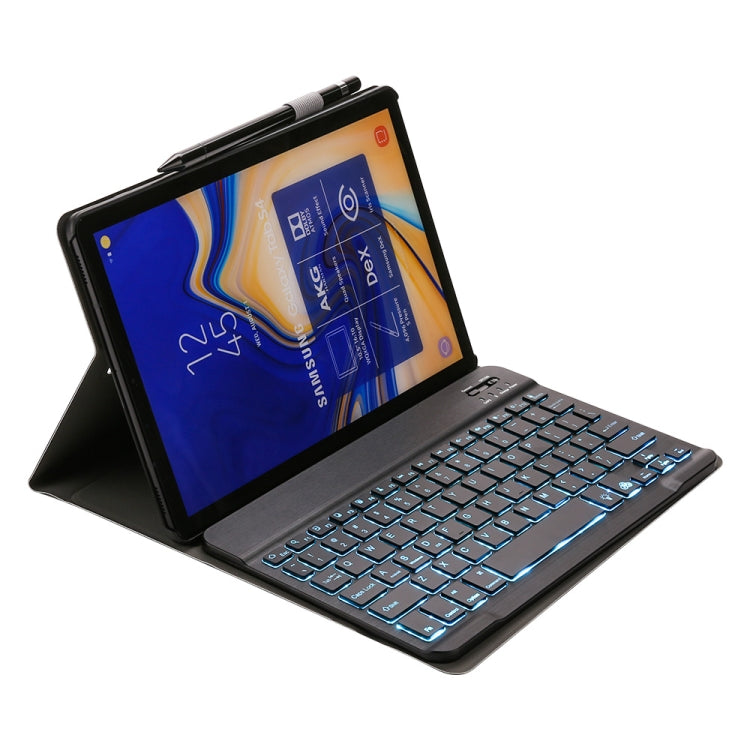 ST830S Bluetooth 3.0 Fine Wool Texture PU Leather ABS Detachable Seven-color Backlight Bluetooth Keyboard Leather Tablet Case for Samsung Galaxy Tab S4 10.5 inch T830 / T835, with Pen Slot & Holder