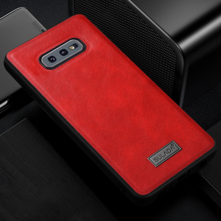 SULADA Shockproof TPU + Handmade Leather Case for Galaxy S10e (Red)