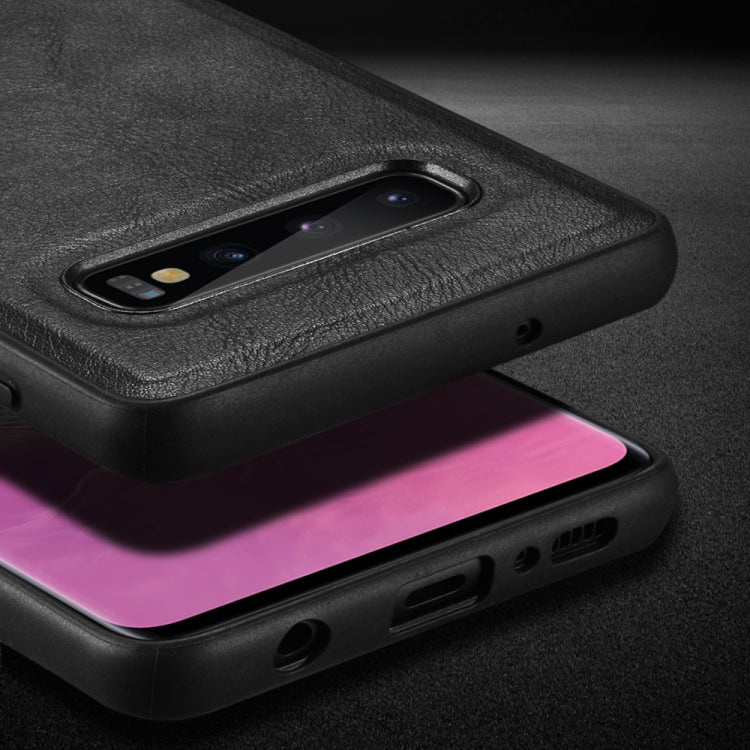 SULADA Shockproof TPU + Handmade Leather Case for Galaxy S10+ (Brown)