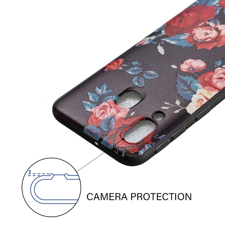 Embossed Painted Red Flower Pattern TPU Case for Galaxy A40