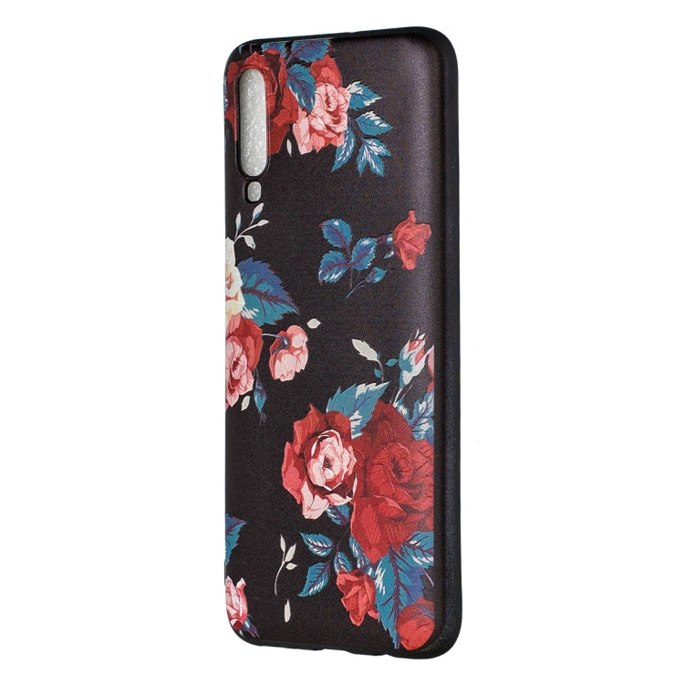Embossed Painted Red Flower Pattern TPU Case for Galaxy A70