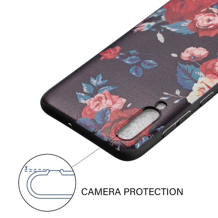 Embossed Painted Red Flower Pattern TPU Case for Galaxy A70