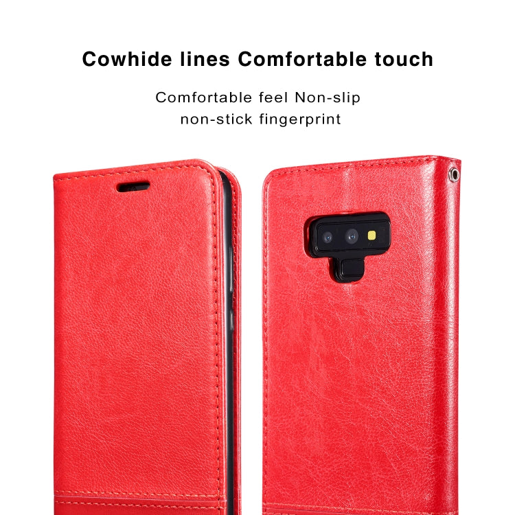 Double-sided Absorption Splicing Horizontal Flip Leather Case for Galaxy Note9, with Holder & Card Slots & Lanyard
