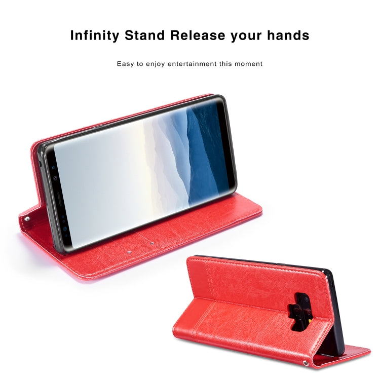 Double-sided Absorption Splicing Horizontal Flip Leather Case for Galaxy Note9, with Holder & Card Slots & Lanyard