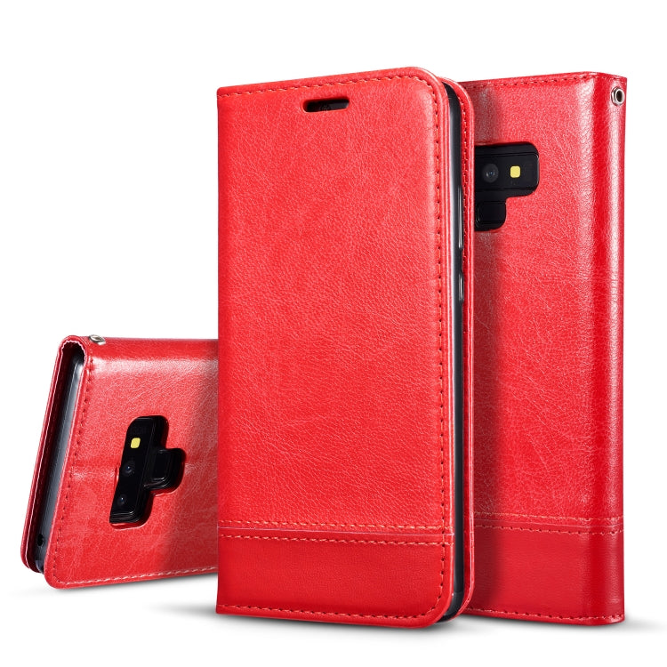 Double-sided Absorption Splicing Horizontal Flip Leather Case for Galaxy Note9, with Holder & Card Slots & Lanyard