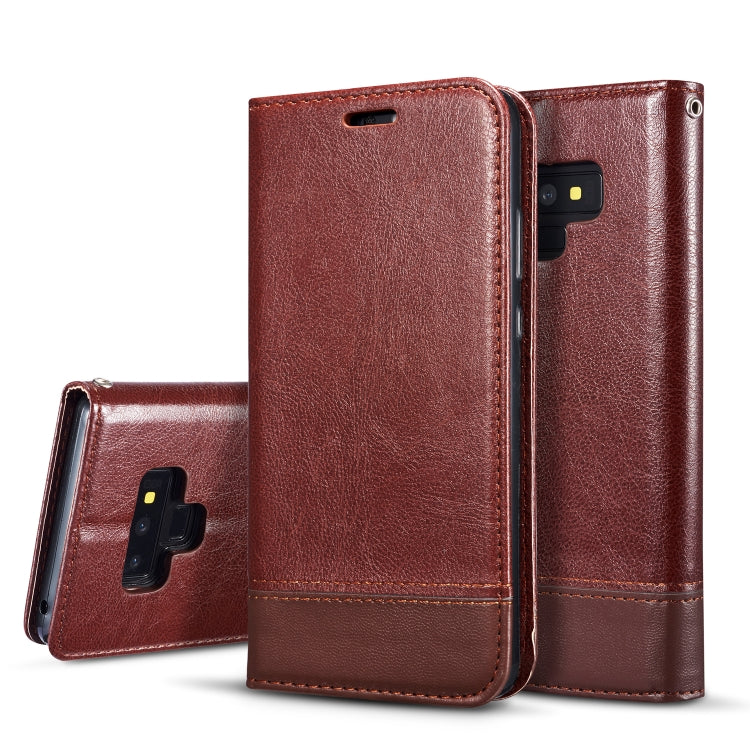 Double-sided Absorption Splicing Horizontal Flip Leather Case for Galaxy Note9, with Holder & Card Slots & Lanyard