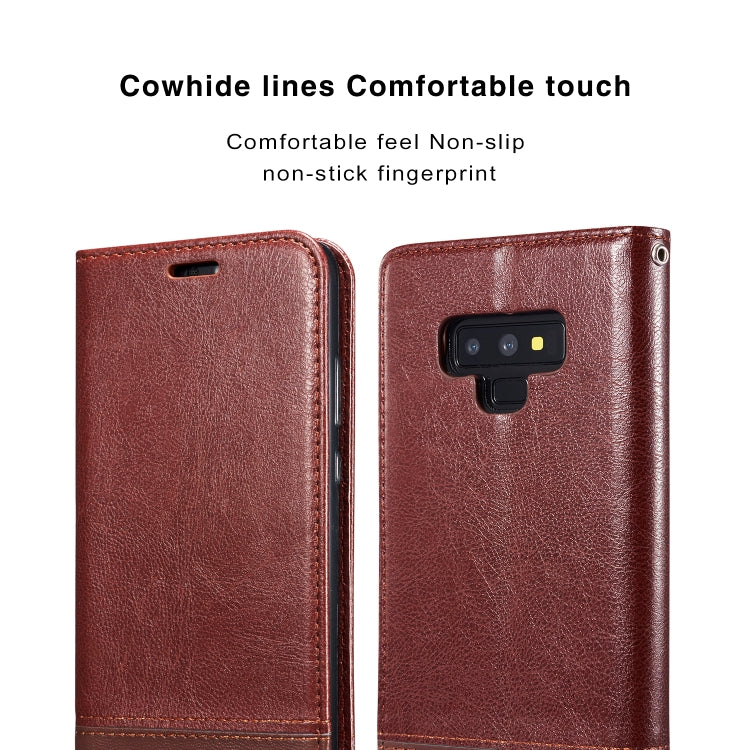 Double-sided Absorption Splicing Horizontal Flip Leather Case for Galaxy Note9, with Holder & Card Slots & Lanyard