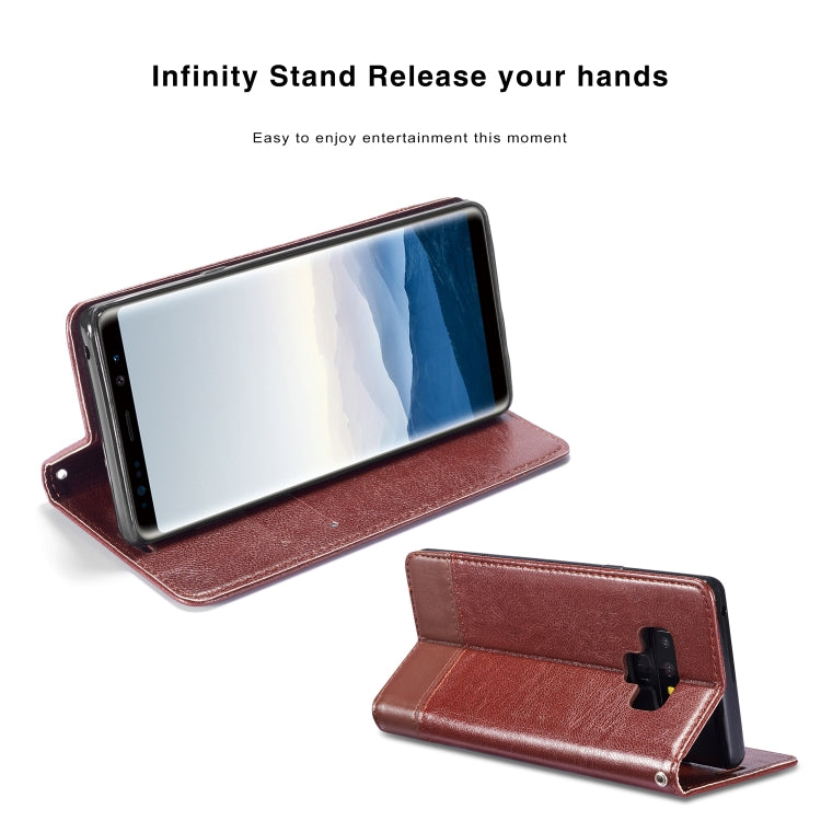 Double-sided Absorption Splicing Horizontal Flip Leather Case for Galaxy Note9, with Holder & Card Slots & Lanyard