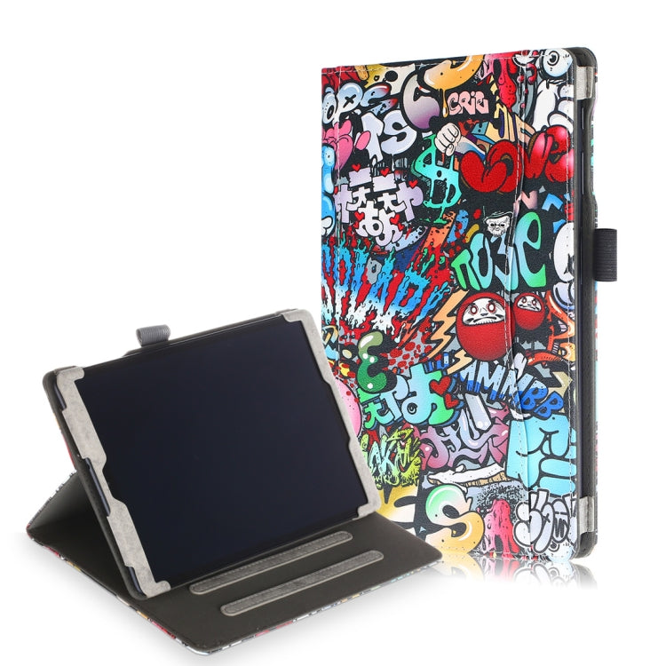 Cowhide Texture Graffiti Pattern Colored Drawing Horizontal Flip Leather Case for Galaxy Tab A 10.1 (2019) T510 / T515, with Holder