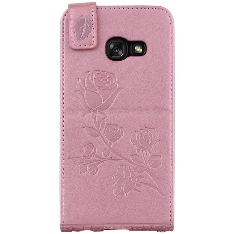For Galaxy A3 (2017) Roses Pressed Flowers Pattern Vertical Flip Leather Case with Card Slot & Lanyard