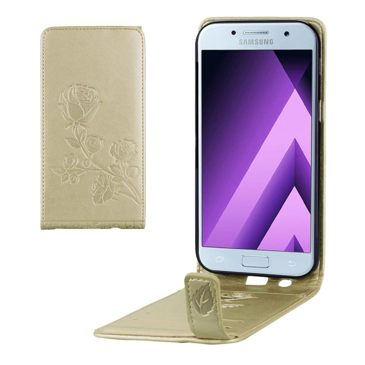 For Galaxy A5 (2017) Roses Pressed Flowers Pattern Vertical Flip Leather Case with Card Slot & Lanyard