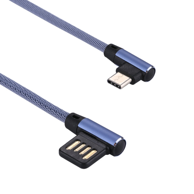 1m 2.4A Output USB to USB-C / Type-C Double Elbow Design Nylon Weave Style Data Sync Charging Cable