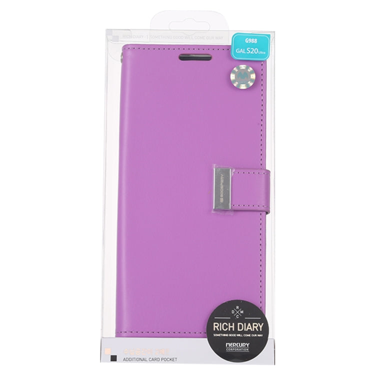 GOOSPERY RICH DIARY For Galaxy S20 Ultra PU + TPU Crazy Horse Texture Horizontal Flip Leather Case, with Card Slots & Wallet & Photo frame