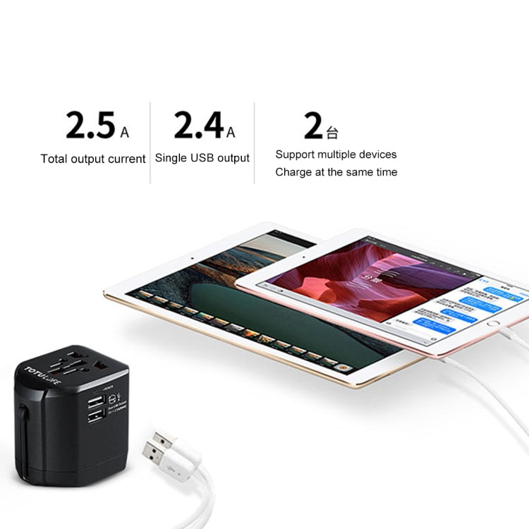TOTUDESIGN 2.5A Total Output Universal Adapter Dual USB Ports Travel Charger with LED Indicator, Global Plug, For iPad, Laptop, iPhone, Samsung, HTC, Huawei, Xiaomi, and Other Smart Phones, Rechargeable Devices