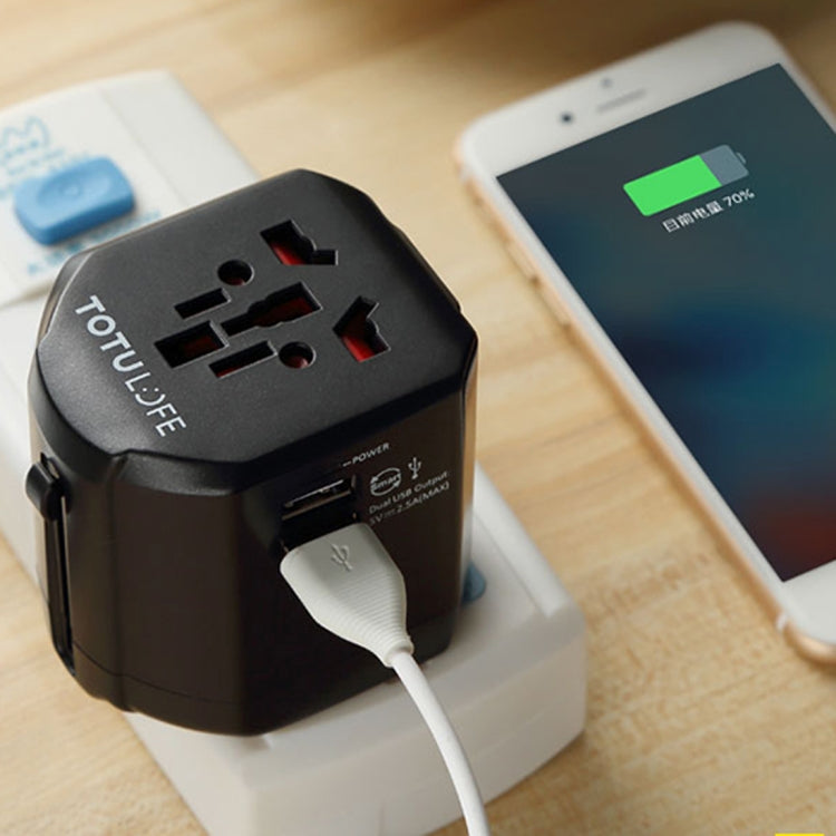TOTUDESIGN 2.5A Total Output Universal Adapter Dual USB Ports Travel Charger with LED Indicator, Global Plug, For iPad, Laptop, iPhone, Samsung, HTC, Huawei, Xiaomi, and Other Smart Phones, Rechargeable Devices