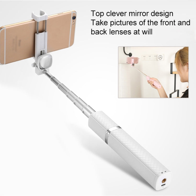 CYKE S3 Hidden One-piece Lipstick Shape Wired Control Selfie Stick with Rear Mirror(White)