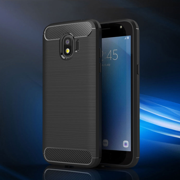 For Galaxy J2 Pro (2018)  Brushed Texture Carbon Fiber Shockproof TPU Rugged Armor Protective Case