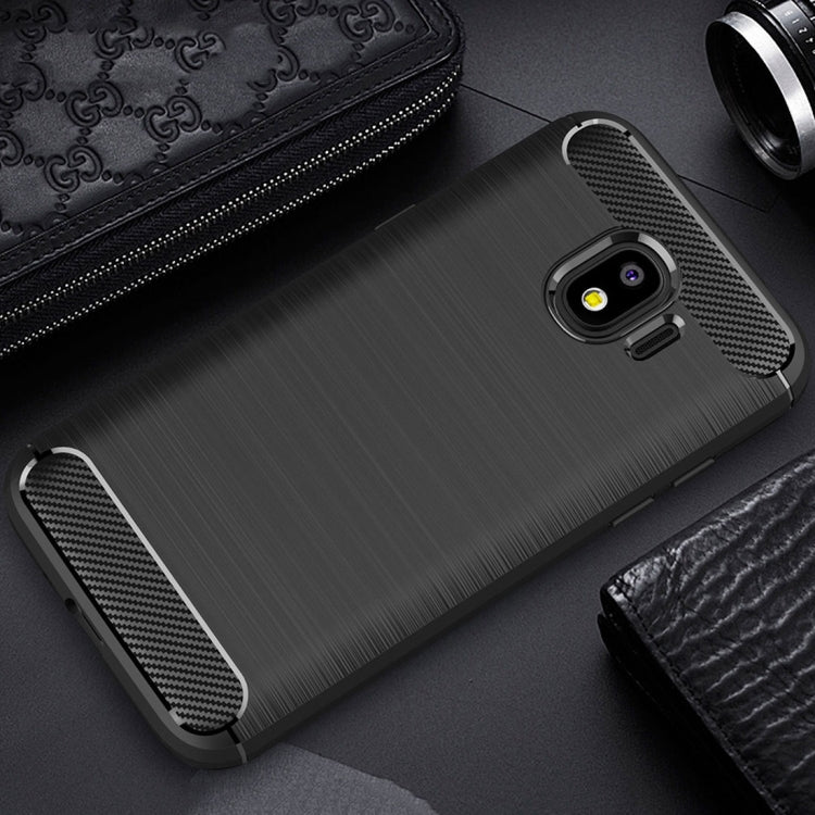 For Galaxy J2 Pro (2018)  Brushed Texture Carbon Fiber Shockproof TPU Rugged Armor Protective Case