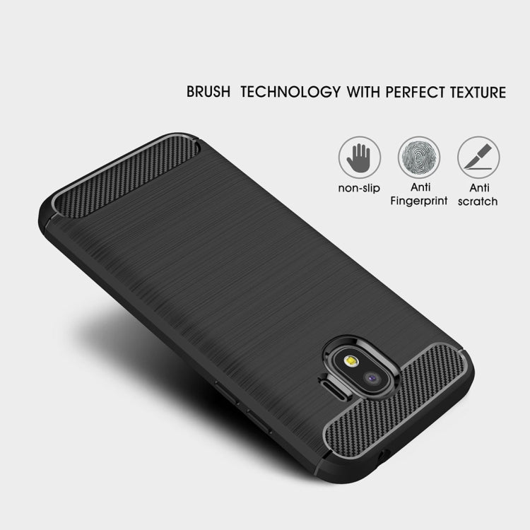 For Galaxy J2 Pro (2018)  Brushed Texture Carbon Fiber Shockproof TPU Rugged Armor Protective Case