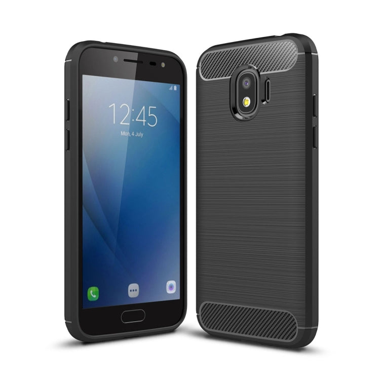 For Galaxy J2 Pro (2018)  Brushed Texture Carbon Fiber Shockproof TPU Rugged Armor Protective Case