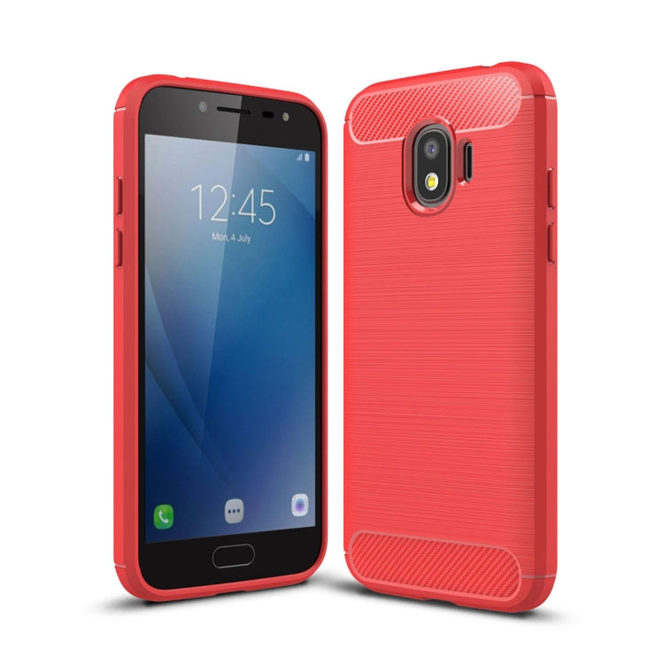 For Galaxy J2 Pro (2018)  Brushed Texture Carbon Fiber Shockproof TPU Rugged Armor Protective Case