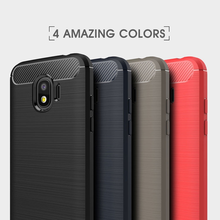 For Galaxy J2 Pro (2018)  Brushed Texture Carbon Fiber Shockproof TPU Rugged Armor Protective Case