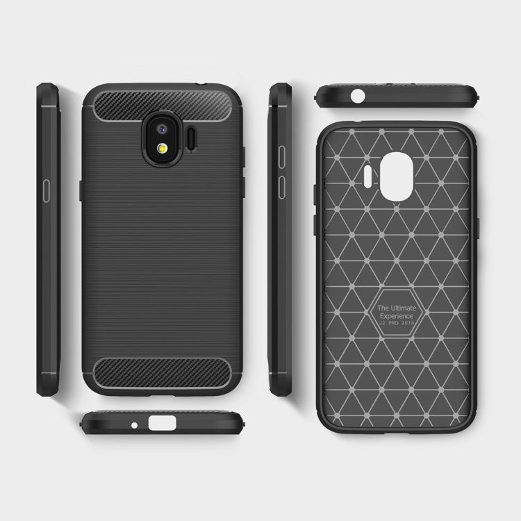 For Galaxy J2 Pro (2018)  Brushed Texture Carbon Fiber Shockproof TPU Rugged Armor Protective Case