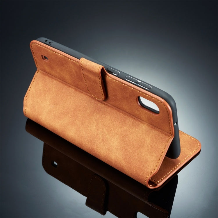 DG.MING Retro Oil Side Horizontal Flip Case for Galaxy A10, with Holder & Card Slots & Wallet