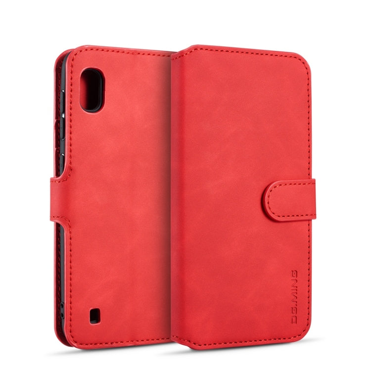 DG.MING Retro Oil Side Horizontal Flip Case for Galaxy A10, with Holder & Card Slots & Wallet