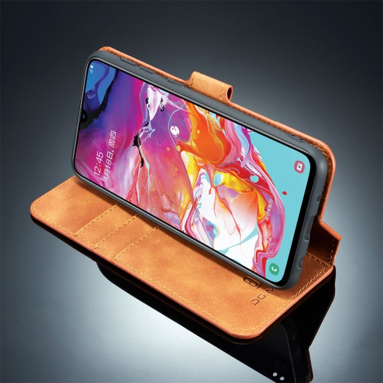 DG.MING Retro Oil Side Horizontal Flip Case for Galaxy A10, with Holder & Card Slots & Wallet