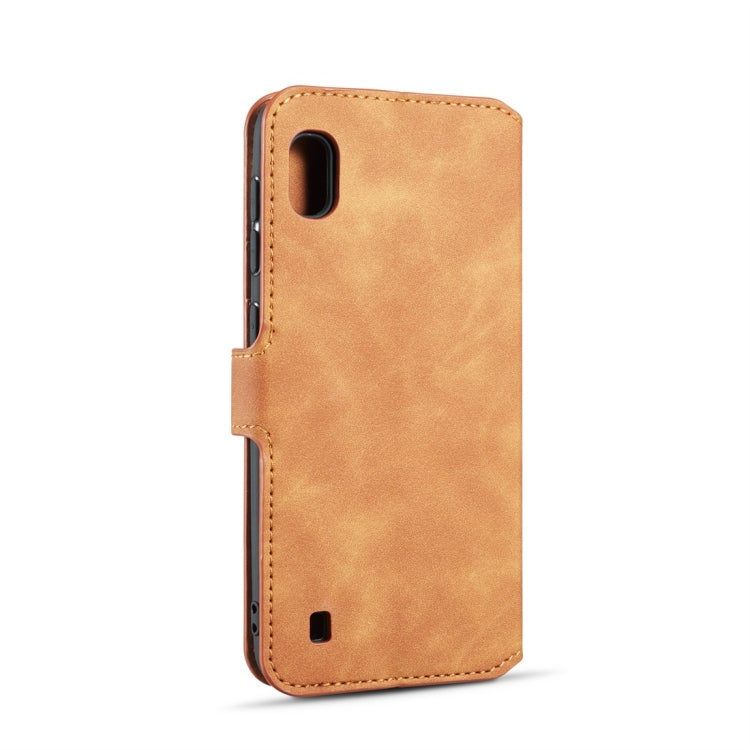 DG.MING Retro Oil Side Horizontal Flip Case for Galaxy A10, with Holder & Card Slots & Wallet
