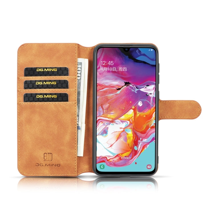 DG.MING Retro Oil Side Horizontal Flip Case for Galaxy A10, with Holder & Card Slots & Wallet