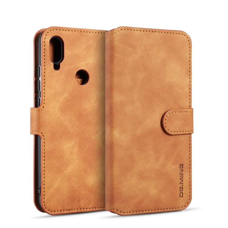 DG.MING Retro Oil Side Horizontal Flip Case for Galaxy M20, with Holder & Card Slots & Wallet