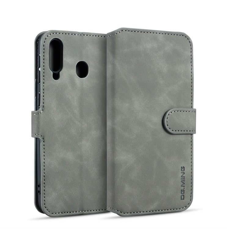DG.MING Retro Oil Side Horizontal Flip Case for Galaxy M30, with Holder & Card Slots & Wallet