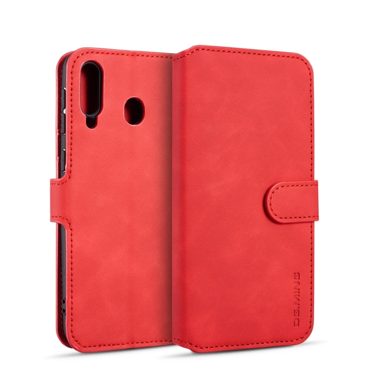 DG.MING Retro Oil Side Horizontal Flip Case for Galaxy M30, with Holder & Card Slots & Wallet