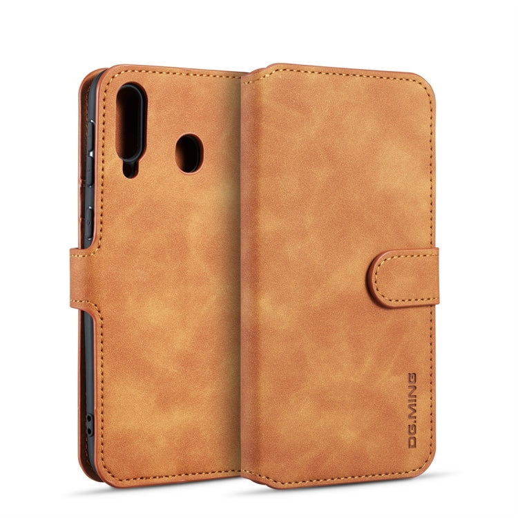 DG.MING Retro Oil Side Horizontal Flip Case for Galaxy M30, with Holder & Card Slots & Wallet