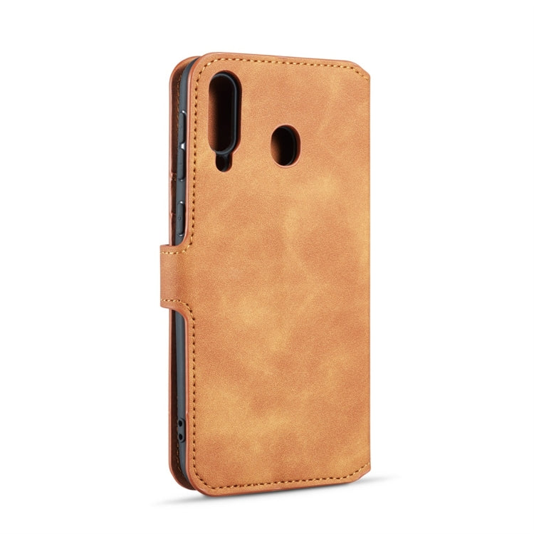 DG.MING Retro Oil Side Horizontal Flip Case for Galaxy M30, with Holder & Card Slots & Wallet