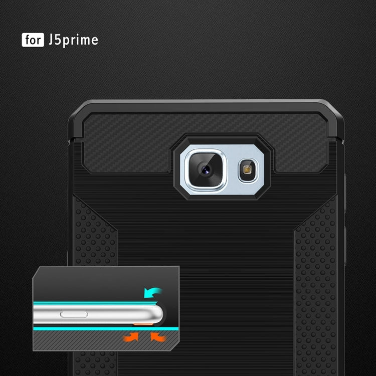 For Galaxy J5 Prime Brushed Texture Carbon Fiber Anti-slip TPU Protective Cover Case