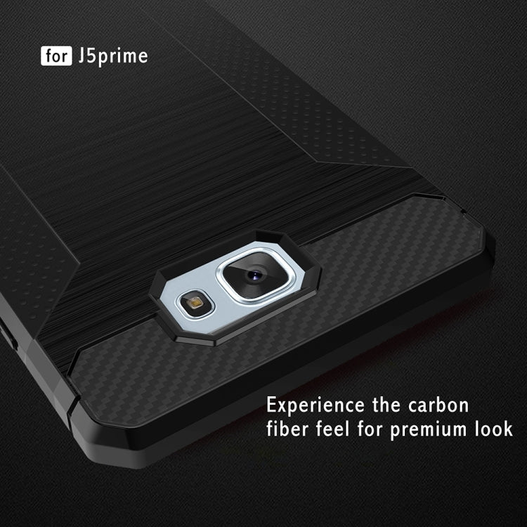 For Galaxy J5 Prime Brushed Texture Carbon Fiber Anti-slip TPU Protective Cover Case